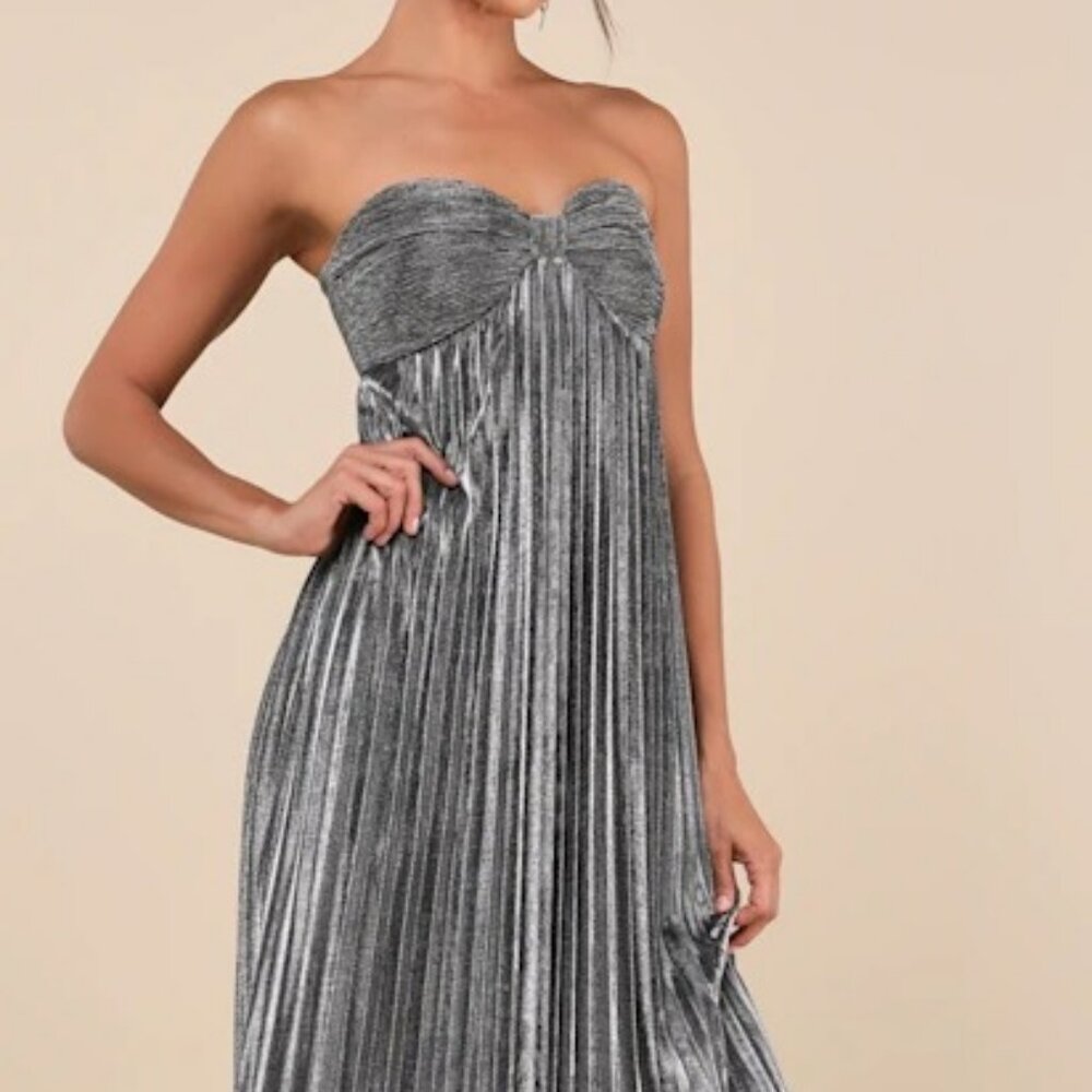 SILVER MAXI PLEATED DRESS